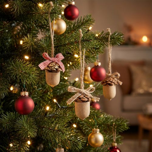 Weihnachtsanhänger Eichel Holz 5cm 12 Stück Natur Braun Rot | Floristik24.ch