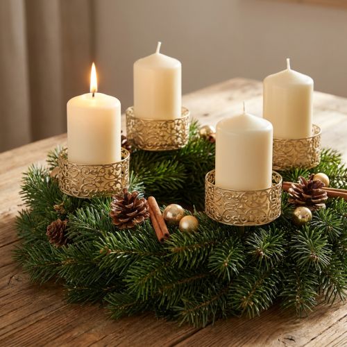 Florale Kerzenhalter zum Stecken Golden Ø8,8cm H13,7cm 4 St Antik-Optik | Floristik24.ch