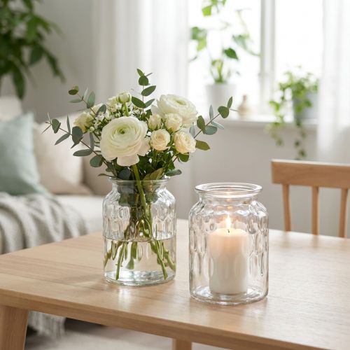 Glaswindlicht mit Muster 15cm Ø11cm Klar 2 Stück | Floristik24.ch