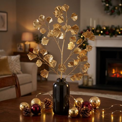 Künstlicher Gingkozweig, 84 cm, Bronze mit Glitter, Dekoration für Weihnachten | Floristik24.ch