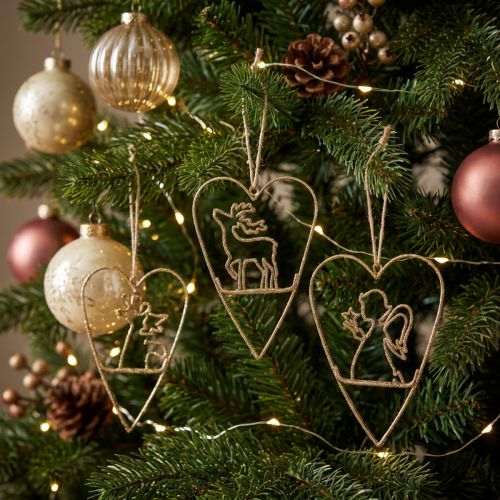 Christbaumschmuck Herzen Metall 12 cm Gold mit Motiven, 6er-Set | Floristik24.ch