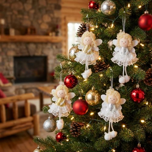 Engel Anhänger aus Textil, 13,5 cm, 4 Stück, Gold und Silber, Weihnachtsdeko | Floristik24.ch