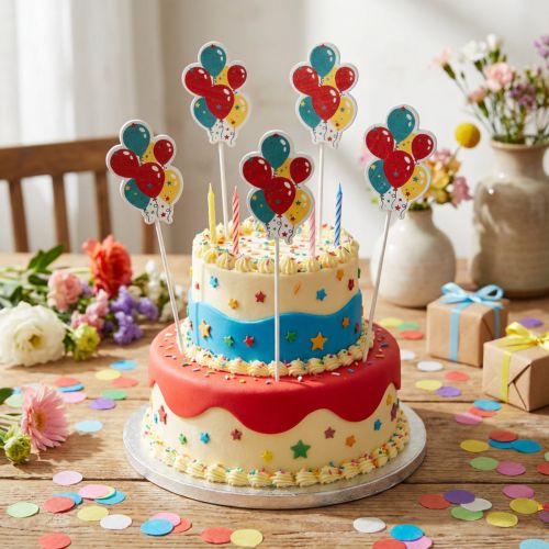Holzstecker Ballonstrauss Dekoration 26cm Rot Gelb Blau 15 Stück | Floristik24.ch