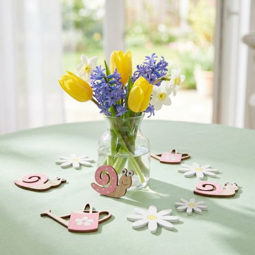 Streudeko Holz Schnecken Blumen Giesskannen Rosa 4 cm 36-teilig | Floristik24.ch