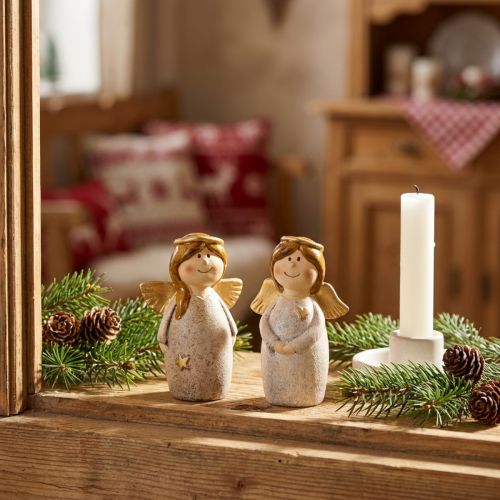 Engelsfiguren Duo aus Keramik in Creme-Weiss mit Goldakzenten, 8,6 cm | Floristik24.ch