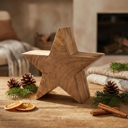 Holzstern aus Mangoholz Natur Ø 20 cm Tischdekoration | Floristik24.ch
