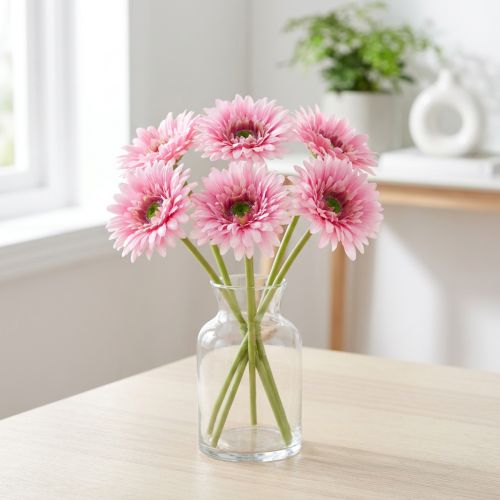 Künstliche Gerbera Rosa 47 cm mit biegsamem Stiel 6St | Floristik24.ch