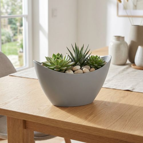 Dekoschale Kunststoff Grau 20x9x11,5 cm für Innenbereich | Floristik24.ch
