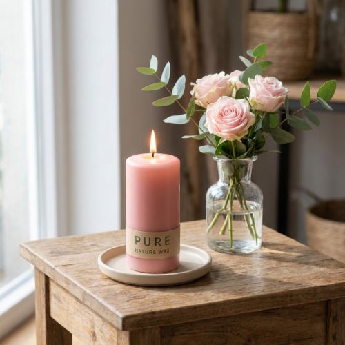 PUR Naturwachskerze Stumpenkerze Rosa Ø60x130mm Innenbereich | Floristik24.ch
