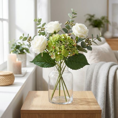 Künstliche Hortensie aus Seidenstoff Grün 44 cm für Dekoration | Floristik24.ch