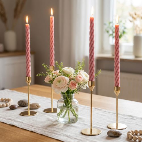 Rustic Twist Stabkerzen aus durchgefärbtem Wachs Rosa 350x28mm 4er Set | Floristik24.ch