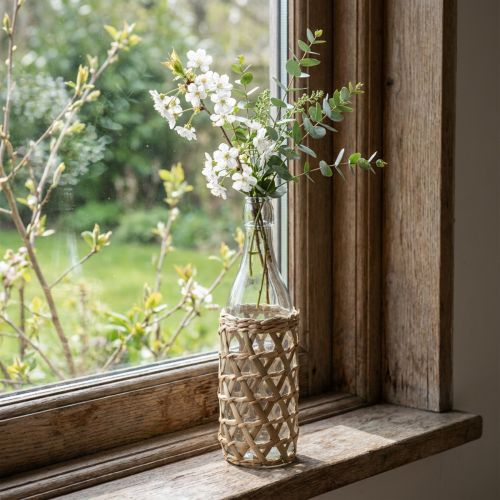 Dekoflasche Glas mit Seegras geflochten 31cm transparent naturfarben | Floristik24.ch
