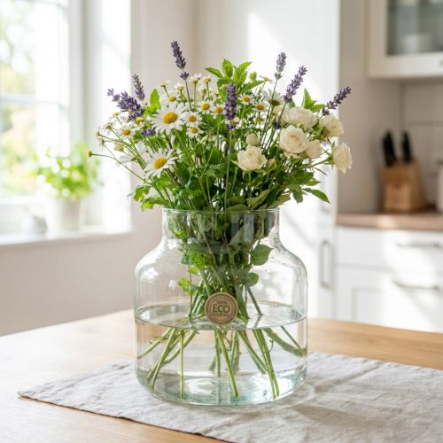 Glasvase Recyclingglas 20 cm klar bauchig