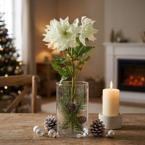 Christrose künstlich Schneerose 36cm weiss-grün aus Seidenblume für Dekoration | Floristik24.ch