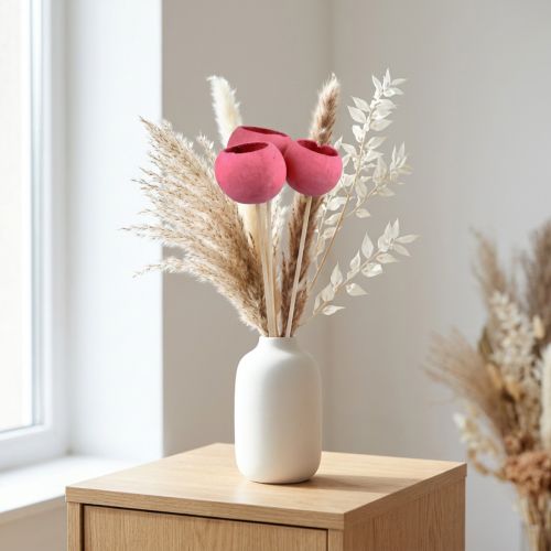 Artikel Trockenblumen Bell Cups am Stiel Pink 42 cm 3 Stück aus Holz