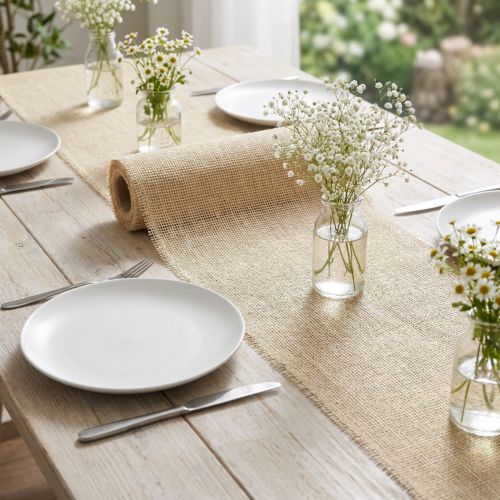 Tischläufer aus gebleichter Jute 30 cm x 5 m lichtdurchlässig für Deko | Floristik24.ch