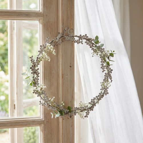 Artikel Metall-Blumenkranz Shabby Chic Ø16,5 cm Weiss mit Jutekordel