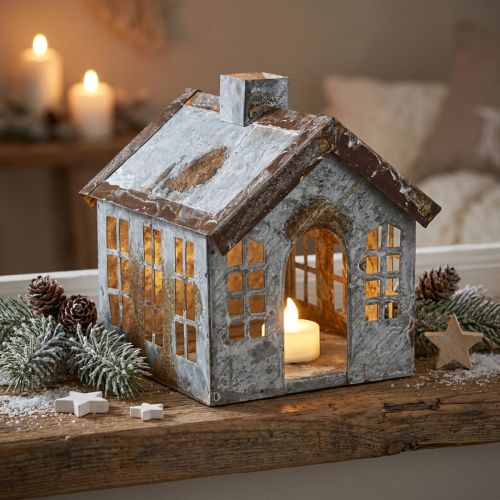 Lichthaus Teelichthalter Metall 14,5 cm Weiss Rostoptik | Floristik24.ch