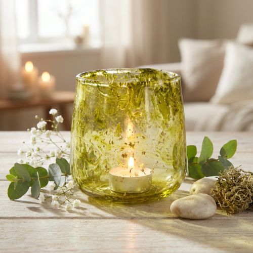 Windlicht Glas Vintage-Look Gelbgrün Ø9cm H9,5cm für Innenbereich | Floristik24.ch