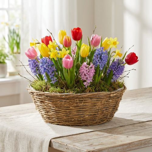 Blumenschale aus Reben Ø40cm H13cm mit Schutzfolie für Innen- und Aussenbereich | Floristik24.ch