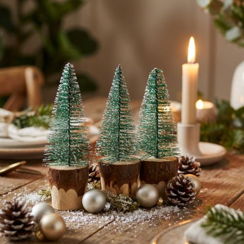 Weihnachtsdeko Tannenbaum beschneit aus Kunststoff und Holz 10cm 8er Set | Floristik24.ch