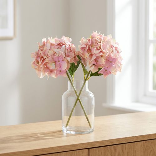 Set aus 2 Künstlichen Hortensien in Pastellrosa, 58 cm | Floristik24.ch