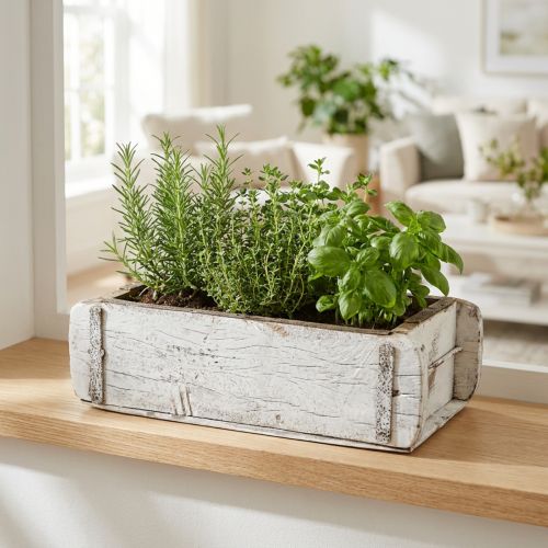 Ziegelform Holzkasten mit Metallbeschlägen, Weiss Gewaschen, L32cm H9cm, Antik-Optik | Floristik24.ch