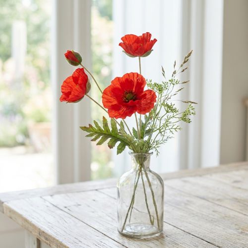 Mohnblume Dekoration mit 3 Blüten aus Kunststoff Rot 70cm | Floristik24.ch