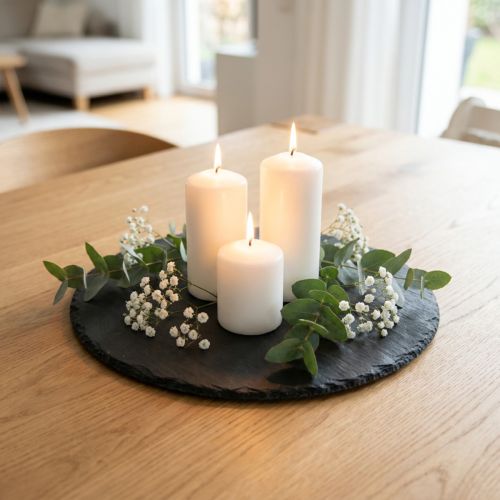 Runde Schieferplatte Ø30 cm Schwarz 2er Set - Steintablett für Dekoration | Floristik24.ch