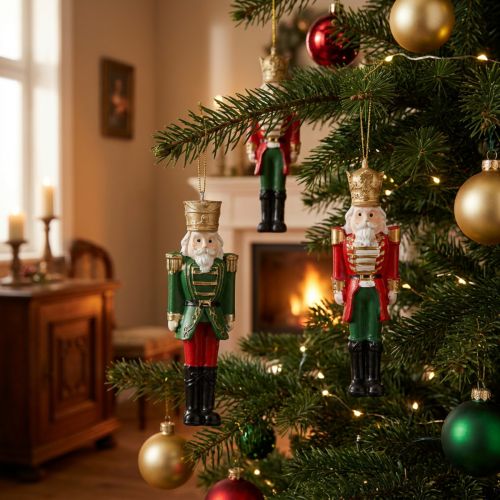 Nussknacker Anhänger 4er-Set, Weihnachtsdekoration, 10cm, Rot Grün Gold | Floristik24.ch