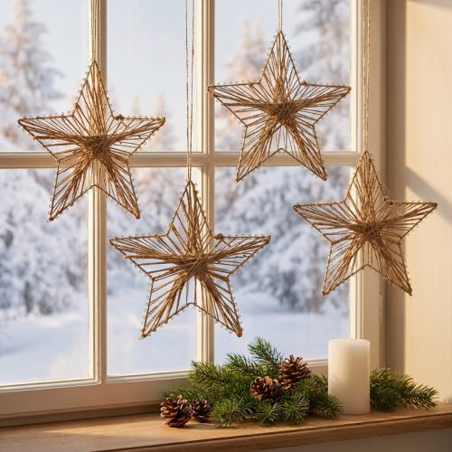 Stern 20 cm aus Jute mit Drahtgestell naturfarben 4er-Set für Dekoration | Floristik24.ch