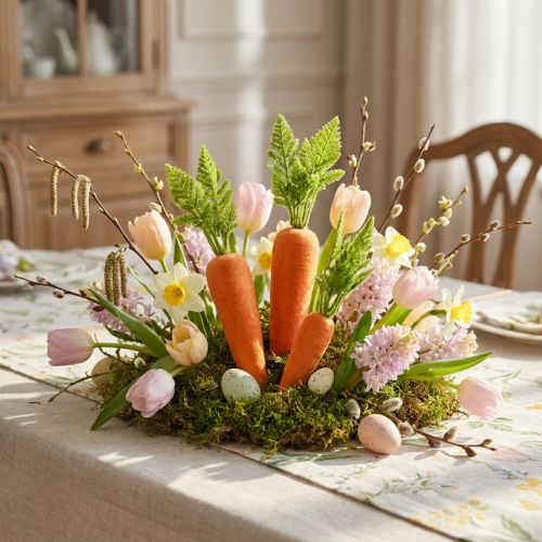 Artikel Deko-Karotten-Set aus beflocktem Kunststoff, 6er-Set, 27–37 cm, Orange-Grün, für Frühlings- und Osterdeko