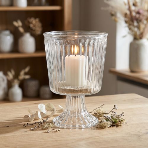 Windlichtglas Pokal geriffelt Glas Deko Ø11,5cm H15cm | Floristik24.ch