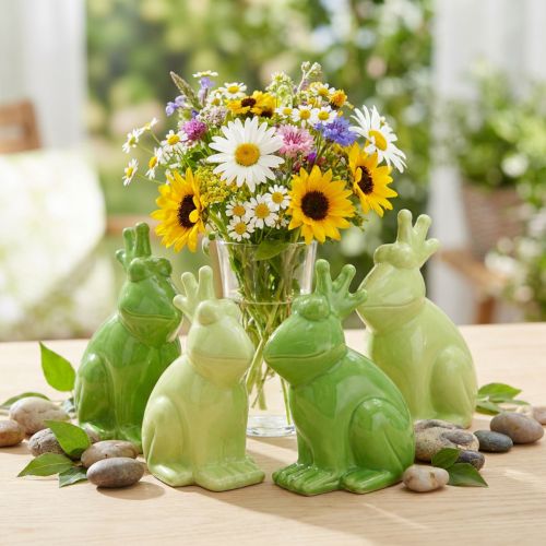 Keramik Froschkönig Dekofigur, 10,5 × 5,5 × 7 cm, Hellgrün und Dunkelgrün, 4er-Set | Floristik24.ch