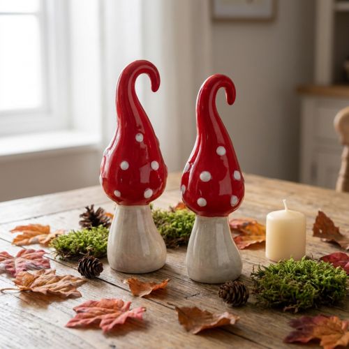 Keramik Fliegenpilz Deko - 2er Set, Rot-Weiss, Ø5 cm, H15,5 cm | Floristik24.ch