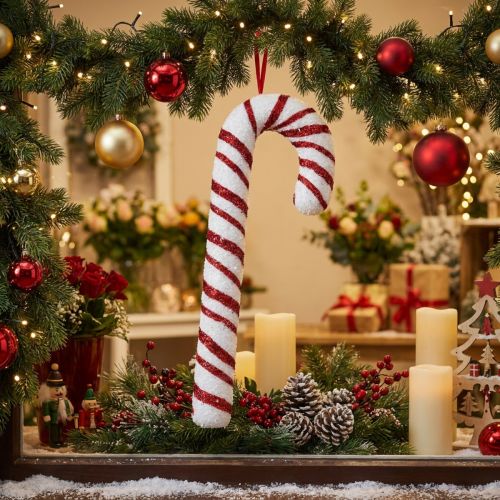 Deko Zuckerstange Weihnachten Schaufensterdekoration Rot Weiß Gestreift H51,5cm | Floristik24.ch