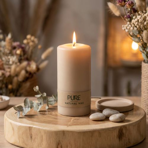 Stumpenkerze aus Naturwachs Beige Ø7x13cm für Innenbereich | Floristik24.ch