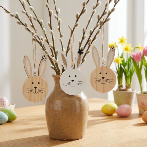 Dekohänger Holz Hasenköpfe 10,5 cm Natur Weiss Gold – 8er Set | Floristik24.ch