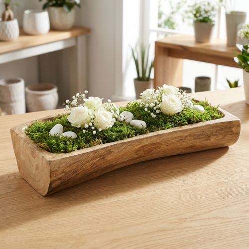 Dekoschale aus Holz mit Mulde, Rechteckig, Natur, ca. 40 × 13–16 × 6,5 cm | Floristik24.ch
