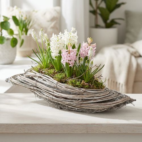 Pflanzschale Welle aus Rattan Natur Weiss 40x14x6cm | Floristik24.ch
