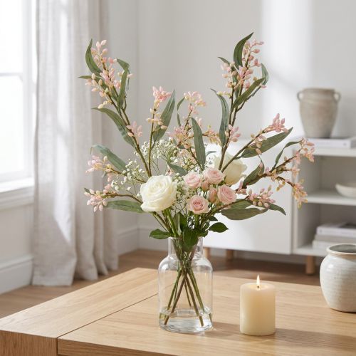 Eukalyptus Künstlich Zweig mit Knospen 75 cm Grün Rosa, 2 Stück | Floristik24.ch