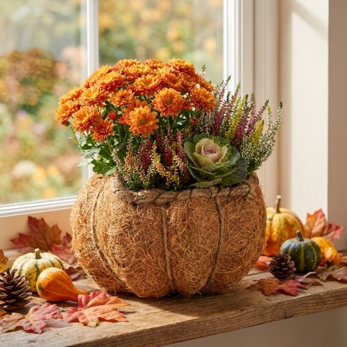 Pflanzkorb Kürbis aus Tamarindenfaser mit Folie Ø18cm H15cm Orange Herbstdeko | Floristik24.ch