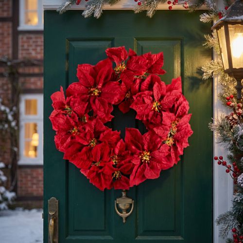 Weihnachtskranz mit künstlichen Weihnachtssternen Ø40 cm in Rot | Floristik24.ch