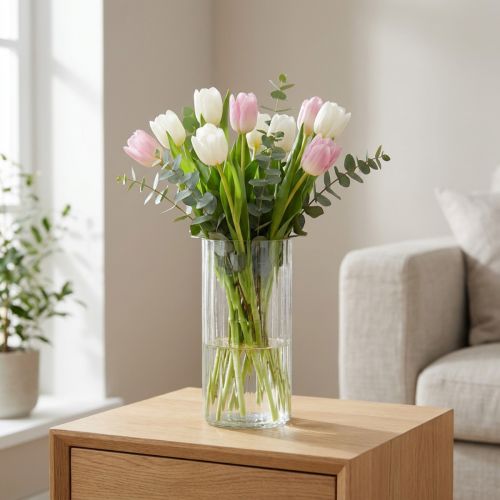Glasvase zylindrisch mit Rillenstruktur 24cm transparent für Innenbereich | Floristik24.ch