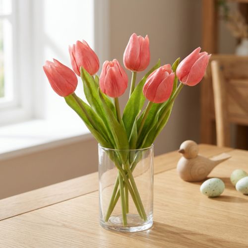 Artikel Künstliche Tulpen aus Polyester, 21 cm, rosa, 6er-Set für Dekorationen
