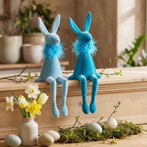 Osterhasen Kantenhocker aus Kunststoff, 27 cm, Blau, 2er-Set für Tischdeko | Floristik24.ch