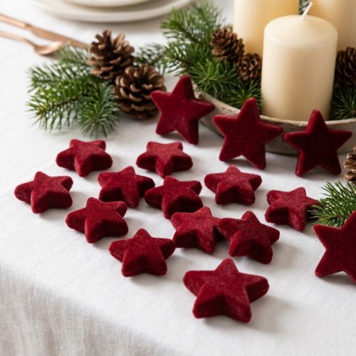 Weihnachtsdekoration Sterne Kunststoff Bordeaux Beflockt 4–5 cm 40 Stück | Floristik24.ch