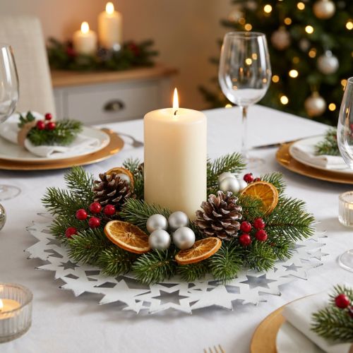 Artikel Weihnachtsteller Metall Weiss Ø34cm mit Sternen