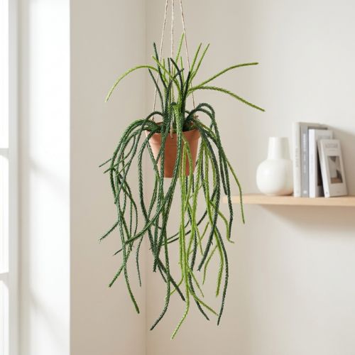 Rhipsalis künstlich Hängeampel 87cm Grün Terrakotta mit Jutekordel | Floristik24.ch