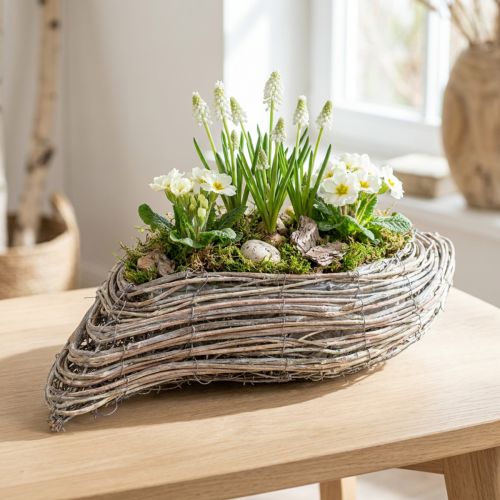Pflanzschiffchen Pflanzwelle Rattan Natur Weiß 45x16cm | Floristik24.ch